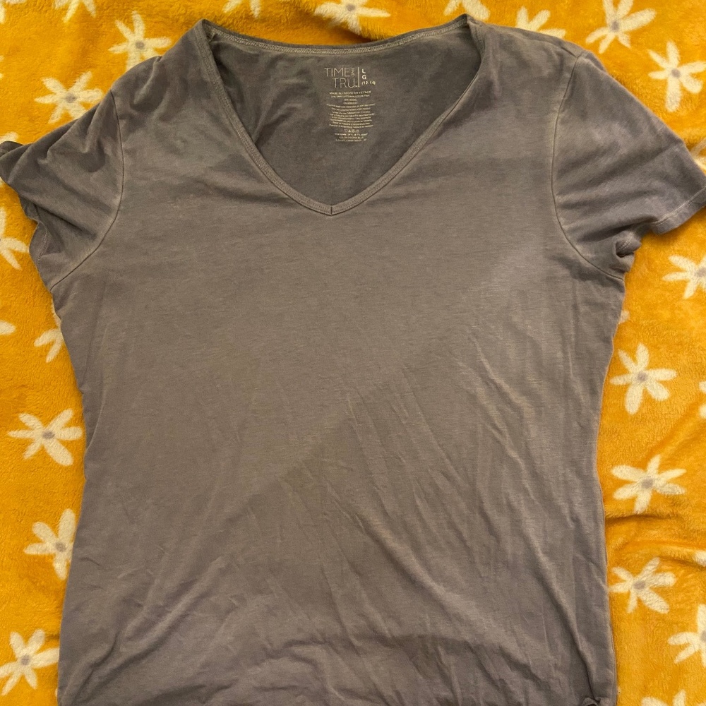 Time and Tru Dusty Blue Relaxed V-neck Tee